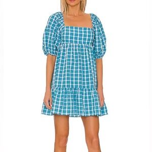 Amanda Uprichard Blue Checkered Babydoll Dress